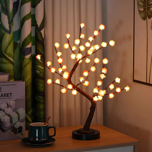 LED Boom Lamp - Roze Bloem Bonsai Tafellamp