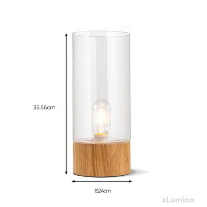 Lumeo - Stijlvolle cilinder tafellamp met houten voet