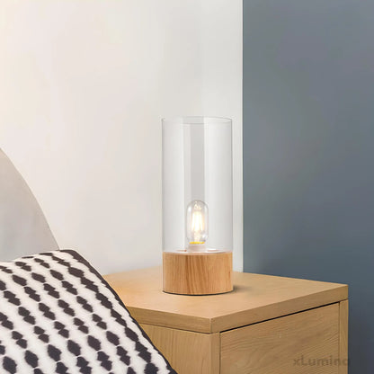 Lumeo - Stijlvolle cilinder tafellamp met houten voet