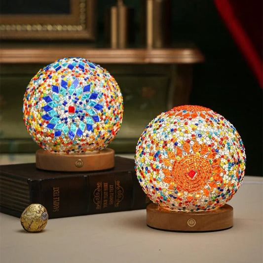 Elegante mozaïek LED lamp | Tafellamp met warme dimfunctie en USB-aansluiting