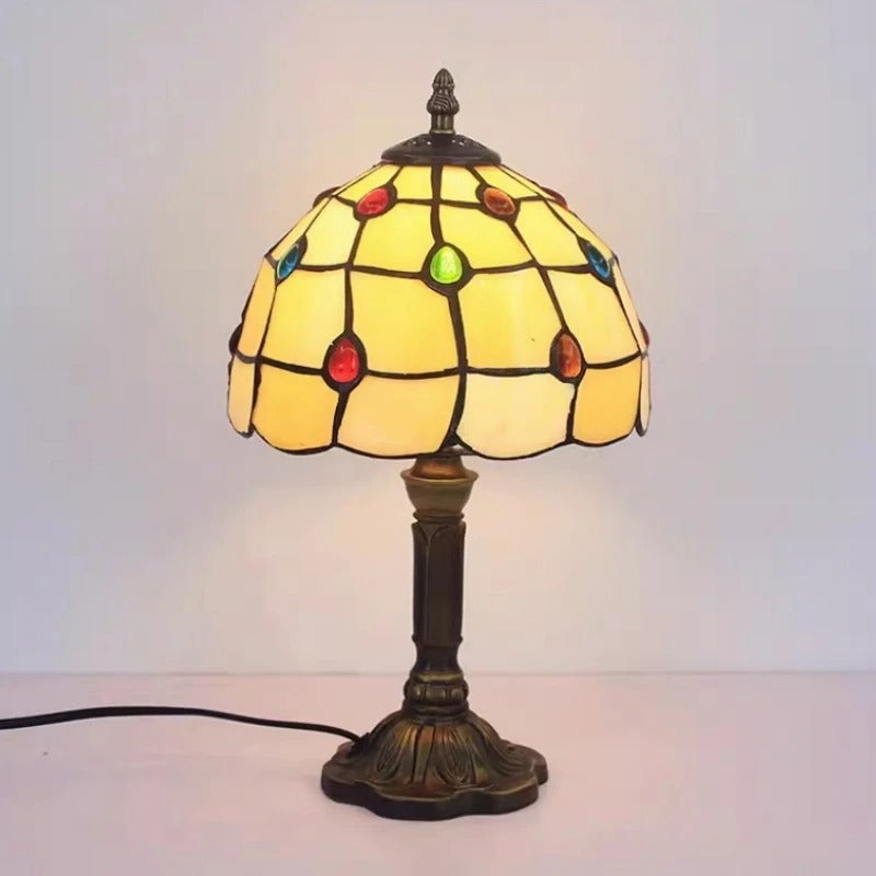 Kunstzinnige Tiffany glazen LED tafellamp in nostalgische stijl