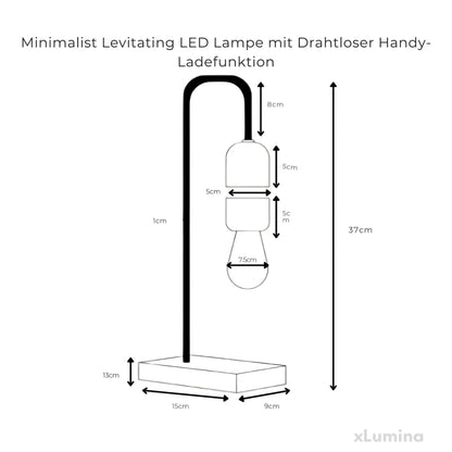 Minimalistische Leviterende LED-lamp met draadloze oplader voor mobiele telefoon
