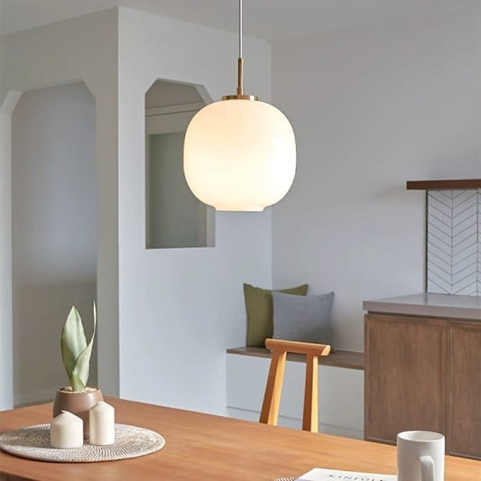 Moderne Scandinavische opaal glazen hanglamp met radius