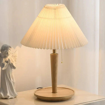 Vintage Geplooide Houten Tafellamp