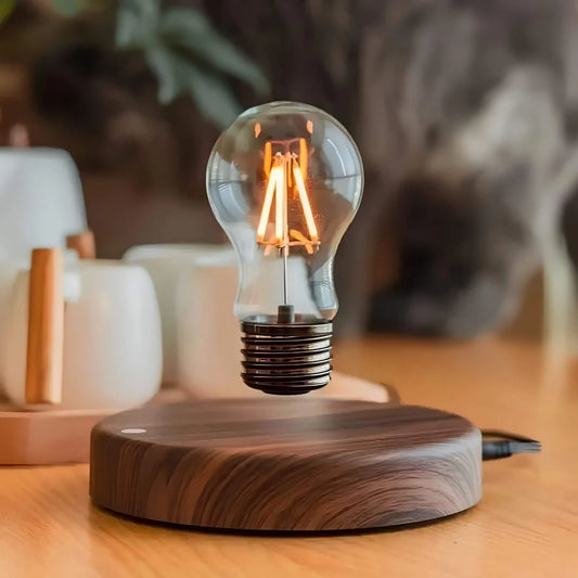 Zwevende lamp - Tafellamp met houten basis