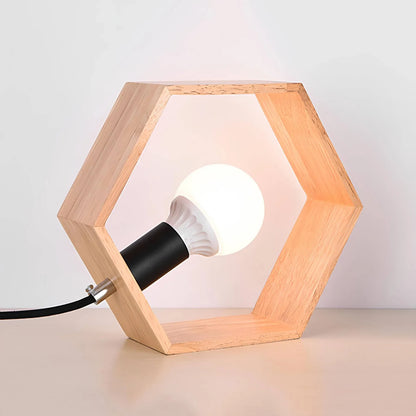 Woodlight - Stijlvolle zeshoekige houten tafellamp